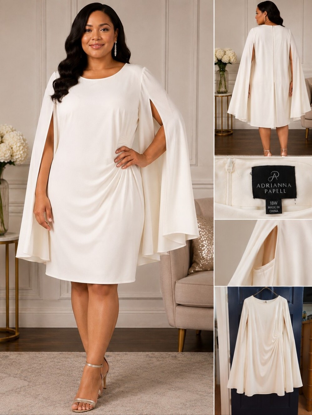 Adrianna Papell White Crewneck Shift Dress